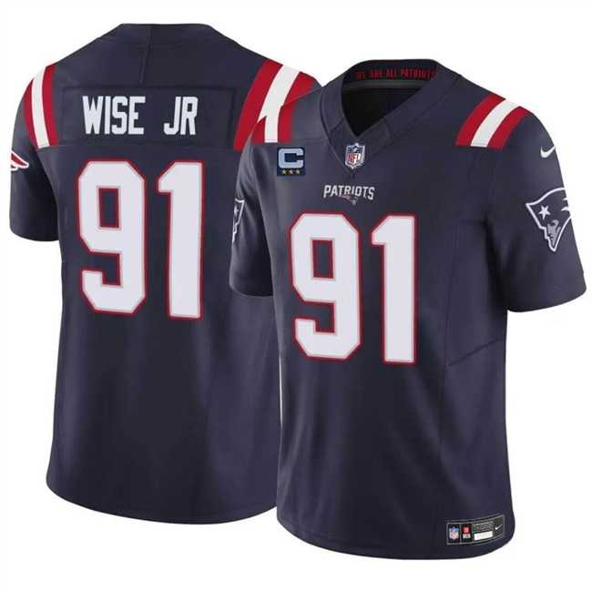 Men & Women & Youth New England Patriots #91 Deatrich Wise Jr Navy F.U.S.E. With 3-Star C Patch Vapor Limited Stitched Jersey